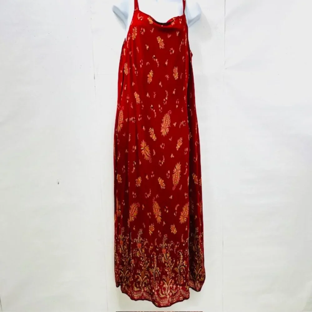 Preowned Eddie Bower casual dress, sheer polyester burgendy red floral Straps 18 - Picture 3 of 8